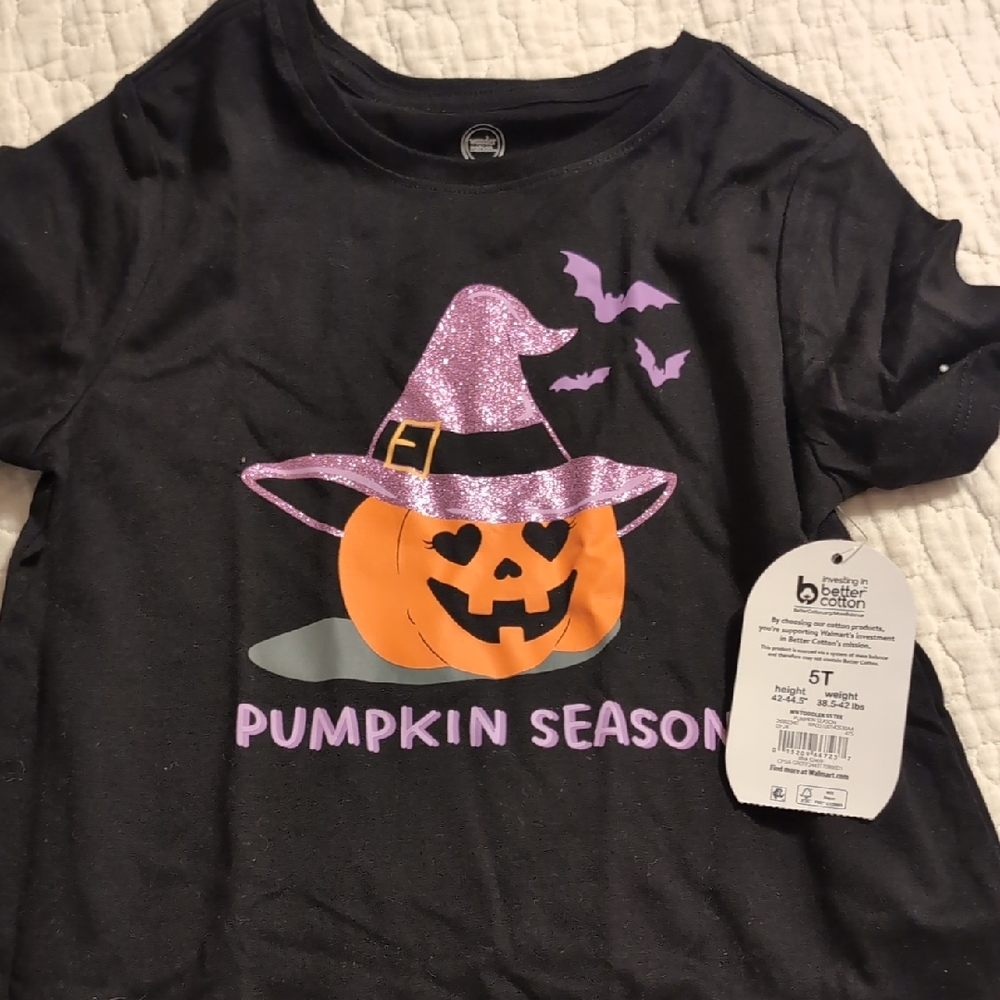 Wonder Nation Black Halloween Pumpkin Shirt with Purple Glitter Hat